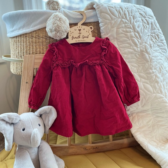 ZARA Baby Girl Red Corduroy Dress / Christmas Dress 9-12M - Picture 2 of 6